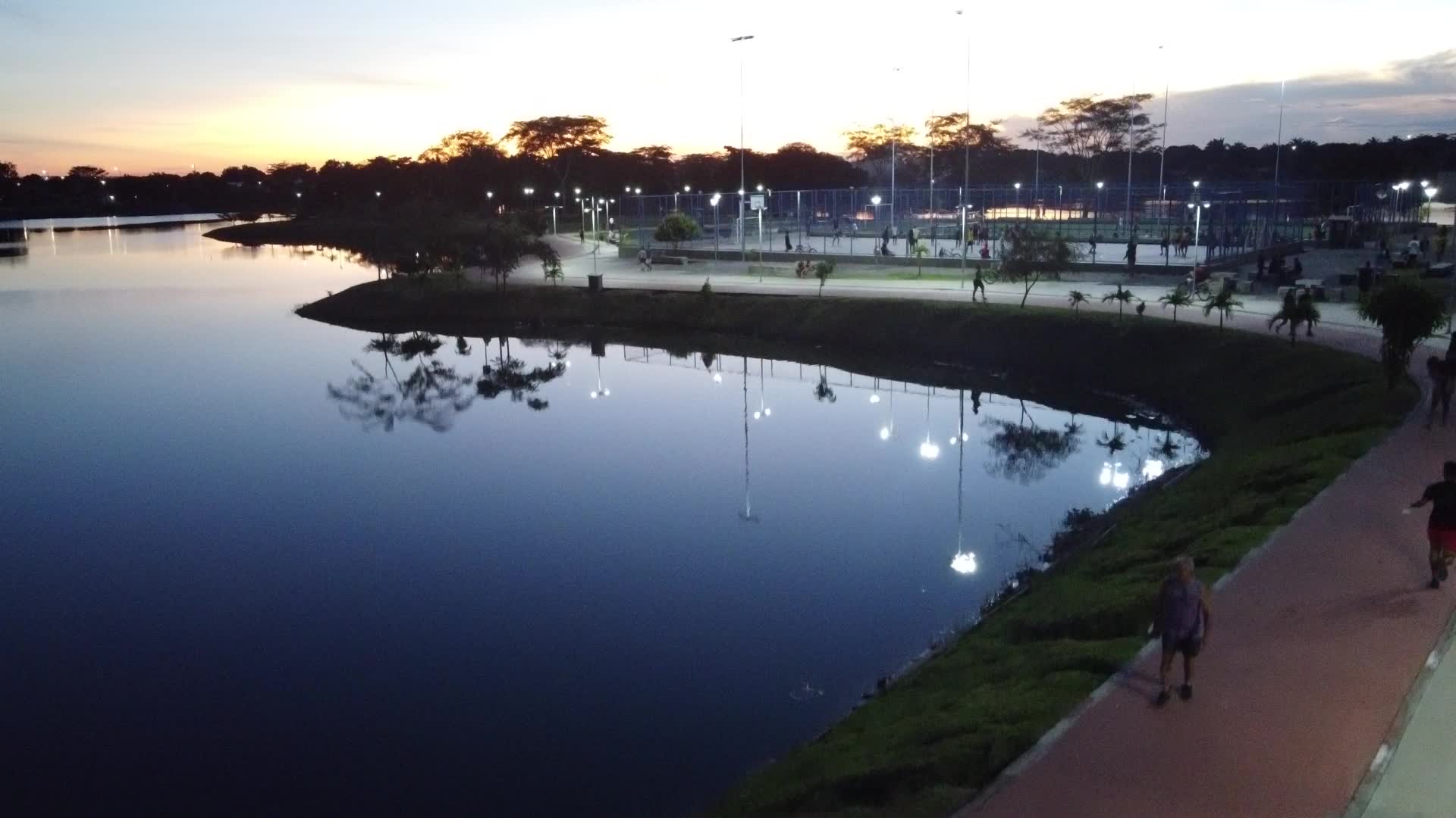 lago, parque, por do sol 