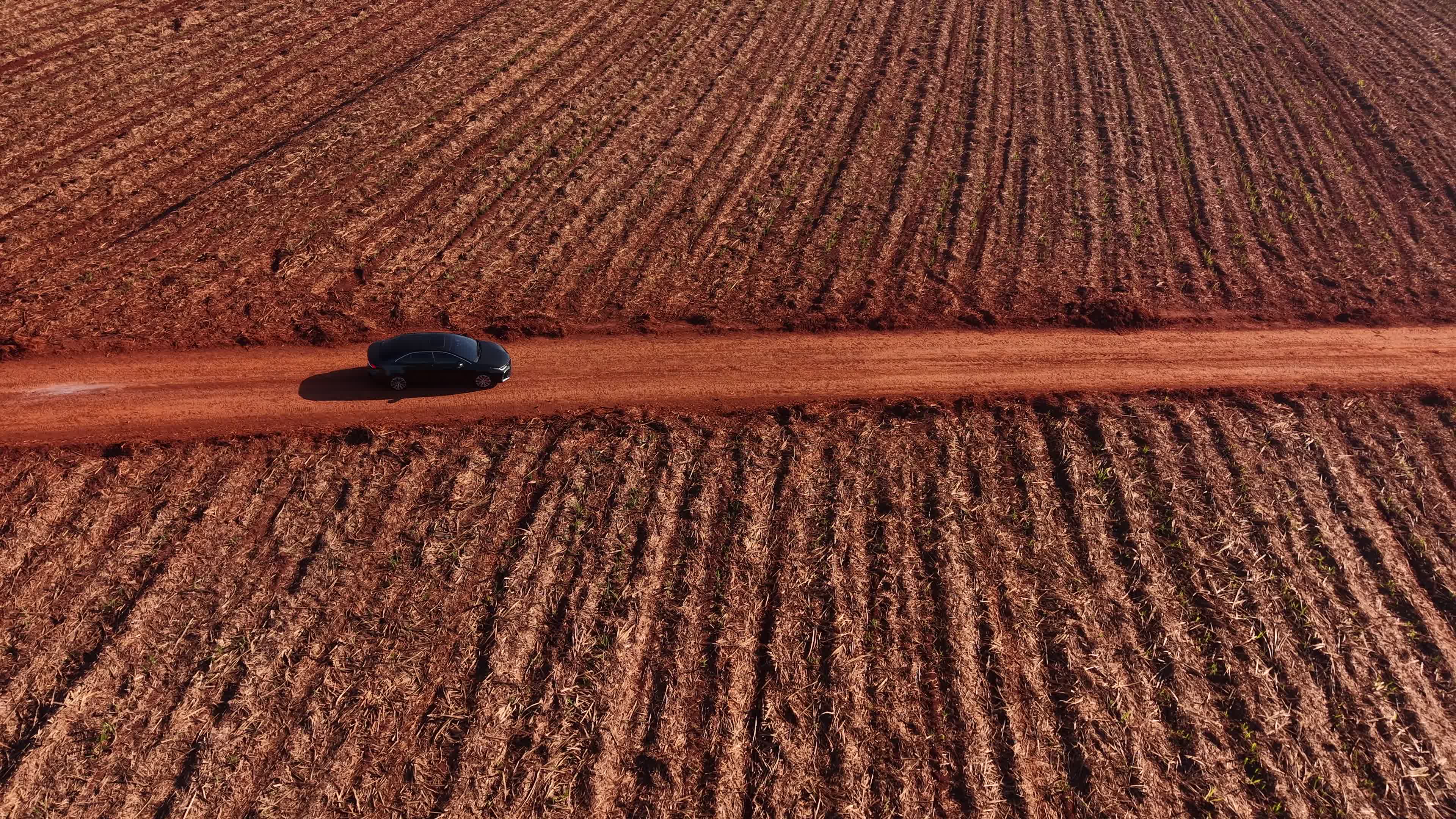 Carro solitário em estrada de terra rural